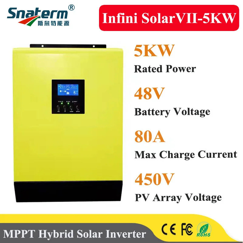 5000W Hybrid Solar Inverter 48VDC 230VAC พร้อมอินพุต PV สูง 450Vdc ในตัว 80A MPPT Solar Controller พ