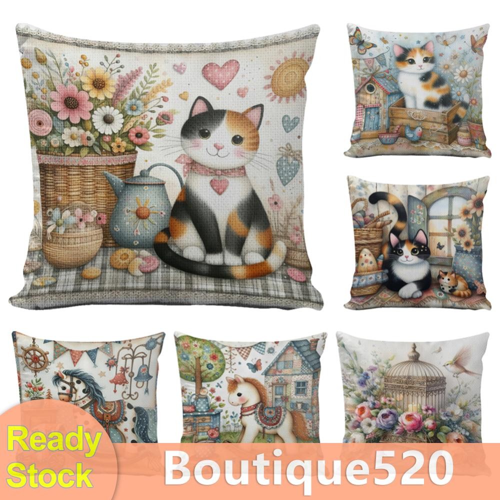 14ct Cotton Flower Animal Cross Stitch Pillow Kit 33x33cm สําหรับผู้ใหญ่เริ่มต้น [boutique520.th]