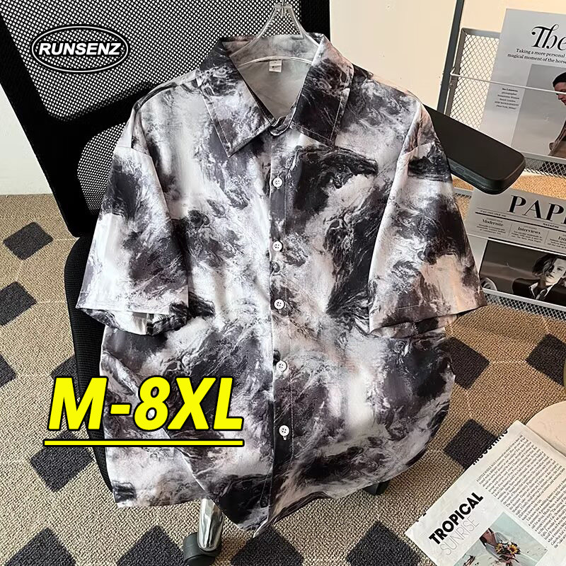 M-8xl เวอร์ชั่นเกาหลีเสื้อชายหาดผู้ชายพลัสขนาดเสื้อแขนสั้นลําลองหลวมขนาดใหญ่ด้านบน