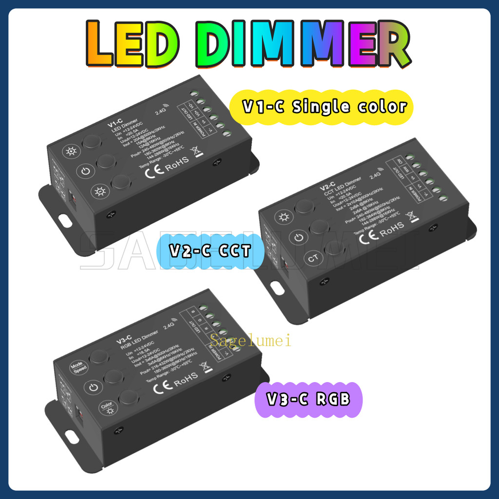 Dc12-24v Led Dimmer V1-C V2-C V3-C 1,2 /3 ช่อง RF2.4G โคมไฟ Controller เหมาะสําหรับ CCT RGB ไฟ Led S