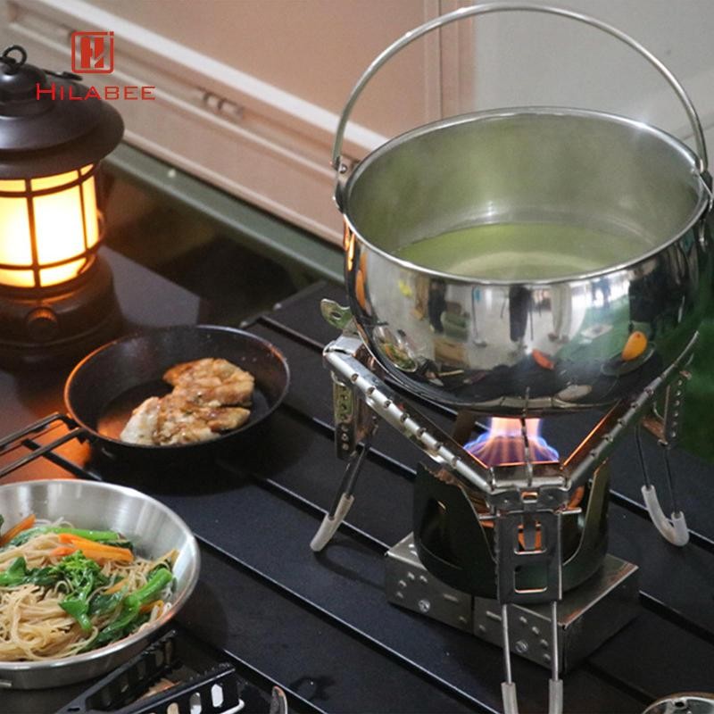 Hilabee Camping หม้อแขวนทําอาหารหม้อน้ําหนักเบาเครื่องครัว Non Stick 1.5L สําหรับเดินป่าปิคนิค Travel Backpacking บาร์บีคิว