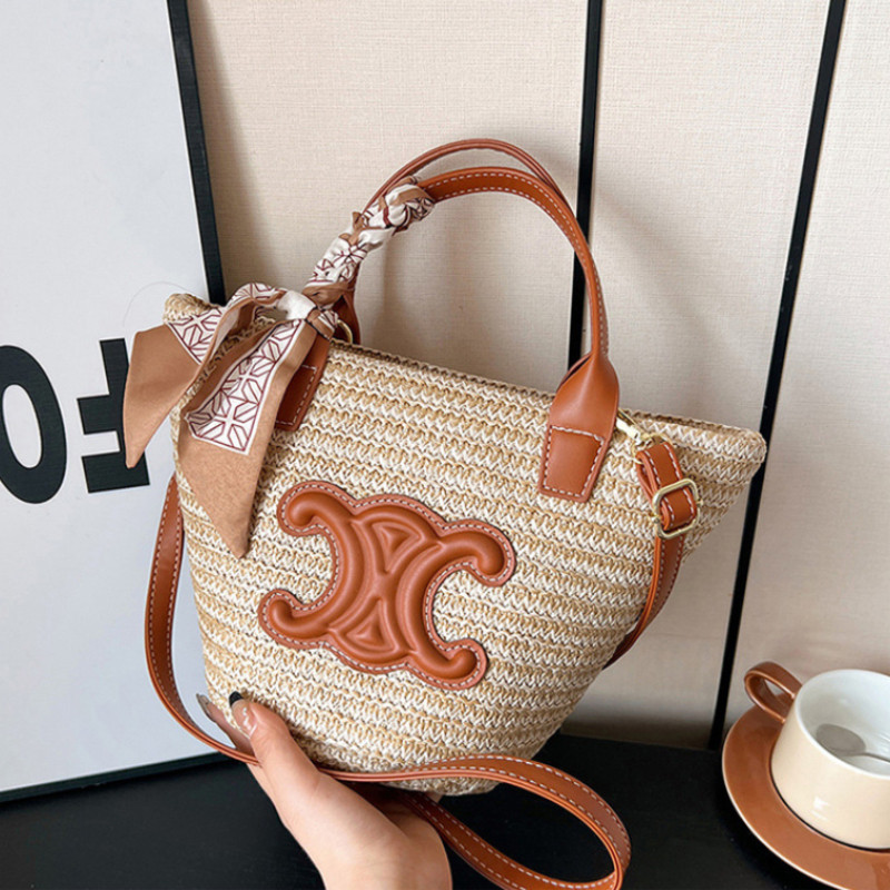 Retro Straw Bag Beach Vacation Bag กระเป๋าโท้ทความจุขนาดใหญ่
