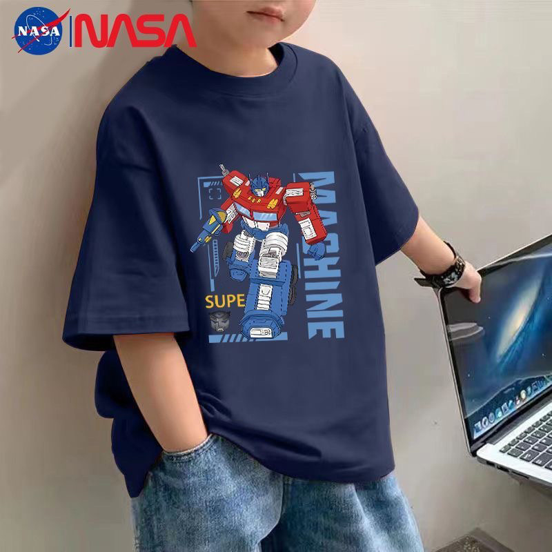 ชุดเด็กแขนสั้นการ์ตูน Transformers สำหรับเด็กผู้ชาย เสื้อยืดแขนสั้นผ้าฝ้ายแท้สำหรับฤดูร้อน