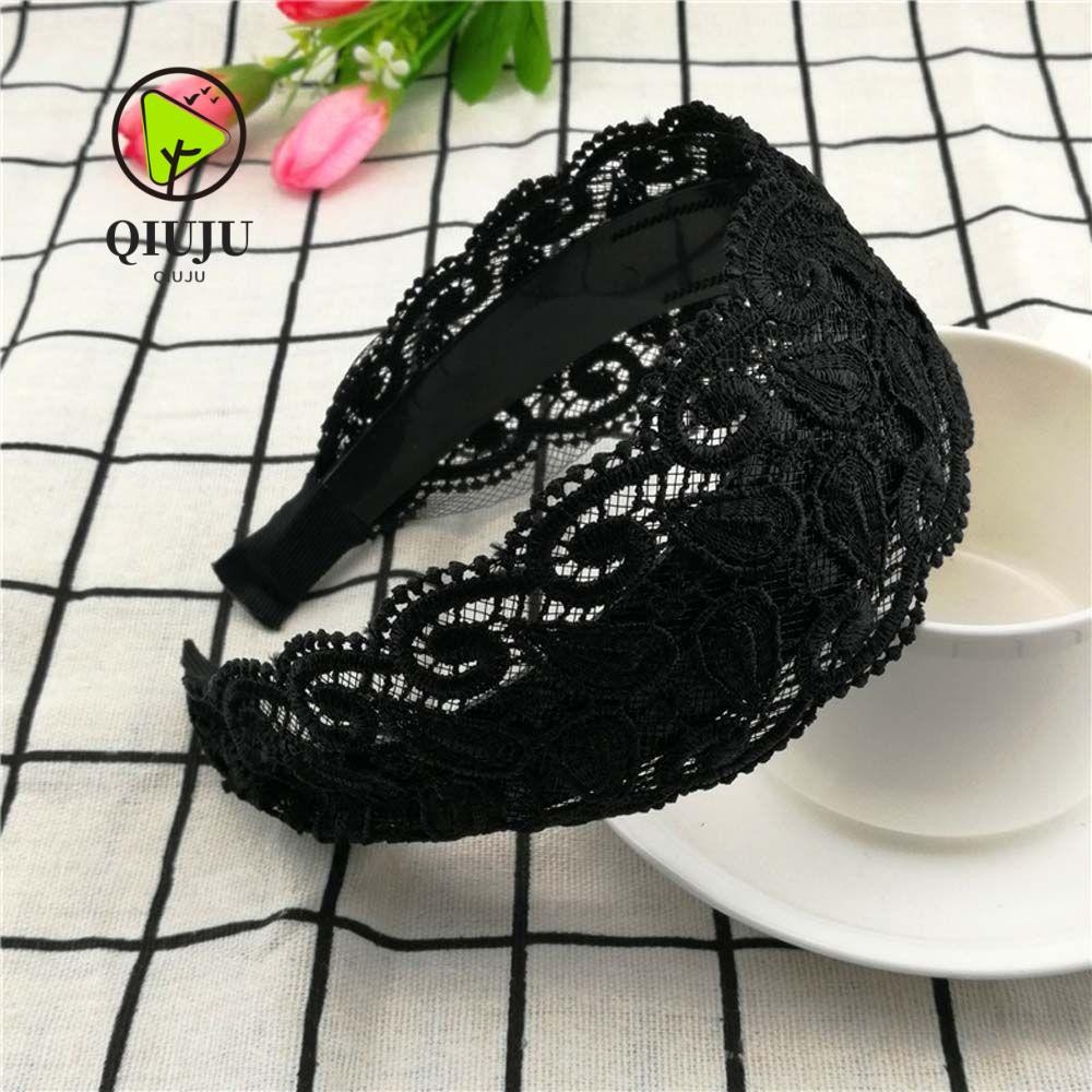 Qiju ที่คาดผมเกาหลีอินเทรนด์ด้านกว้าง Vintage Hollow Headwear ล้างหน้าลูกไม้ Hairbands