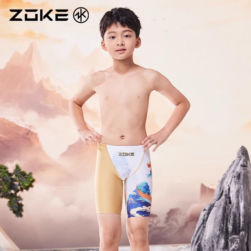 Zoke กางเกงว่ายน้ําเด็กชายยาวถึงเข่าแห้งเร็วชุดว่ายน้ําฝึกซ้อมการแข่งขันมืออาชีพสําหรับเด็กเยาวชน