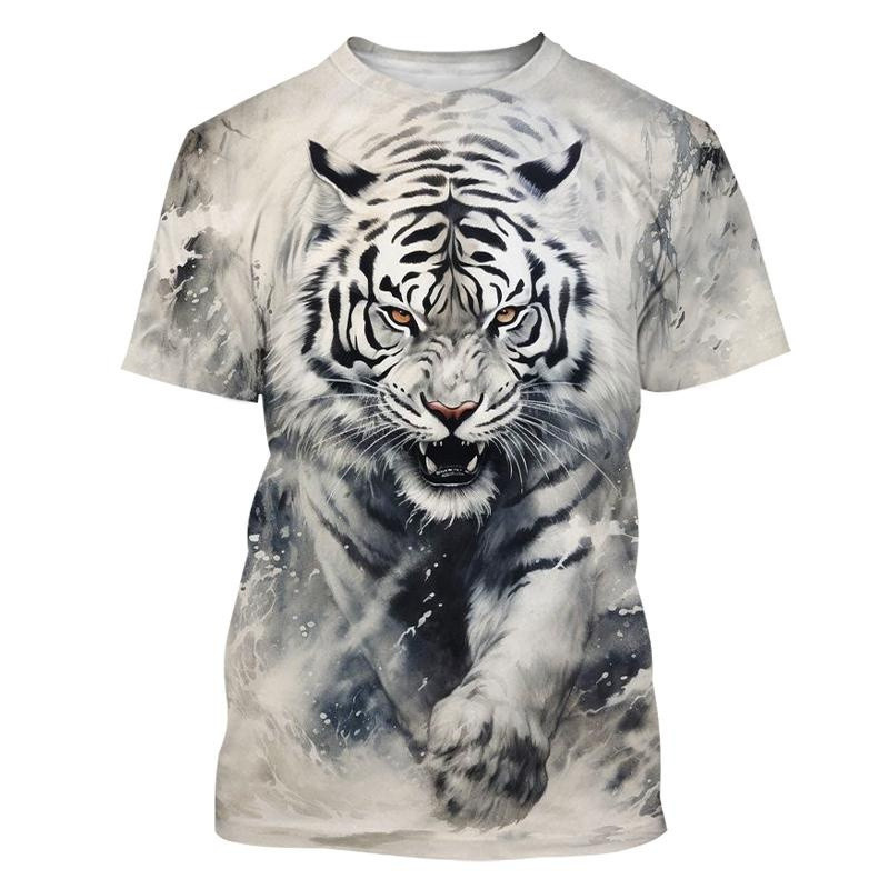 เสื้อยืด คอกลม แขนสั้น พิมพ์ลายเสือ 3 มิติ แฟชั่น สําหรับผู้ชาย