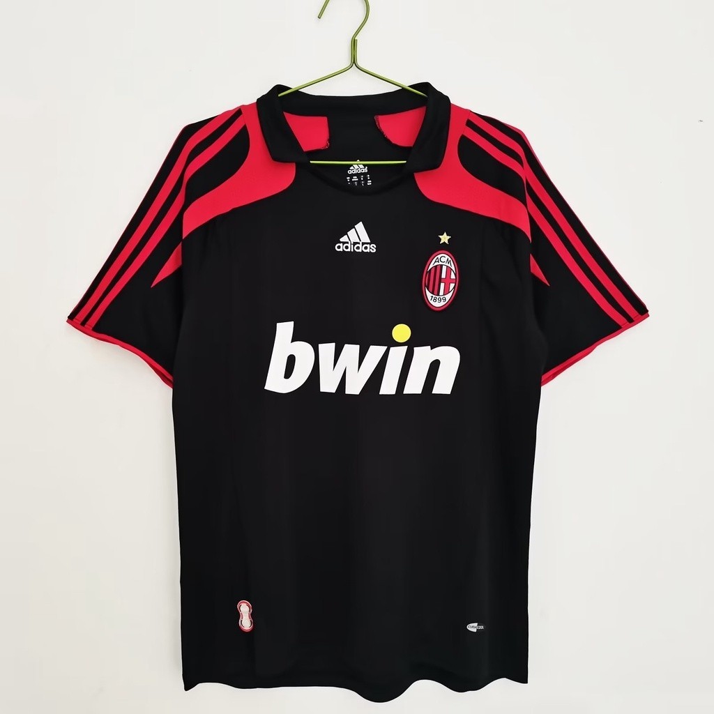 เสื้อกีฬาแขนสั้น ลายทีมชาติฟุตบอลชั้นนํา AC Milan 2007 08 Season ชุดเยือน สไตล์เรโทร