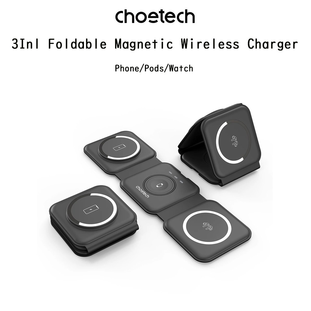 Choetech 3In1 Foldable Magnetic Wireless Charger แท่นชาร์จไร้สายแบบMagneticเกรดพรีเมี่ยม สำหรับ AirPods/iPhone/Watch