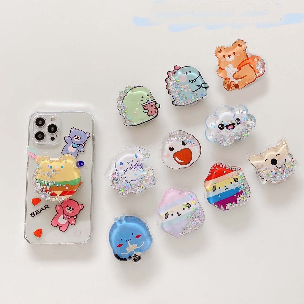 พร้อมส่ง | การ์ตูนไดโนเสาร์ ทรายดูด ที่วางนิ้วโทรศัพท์ ป๊อปสต็อคเก็ต, ตัวยึดของเหลว แบบนุ่ม พับได้