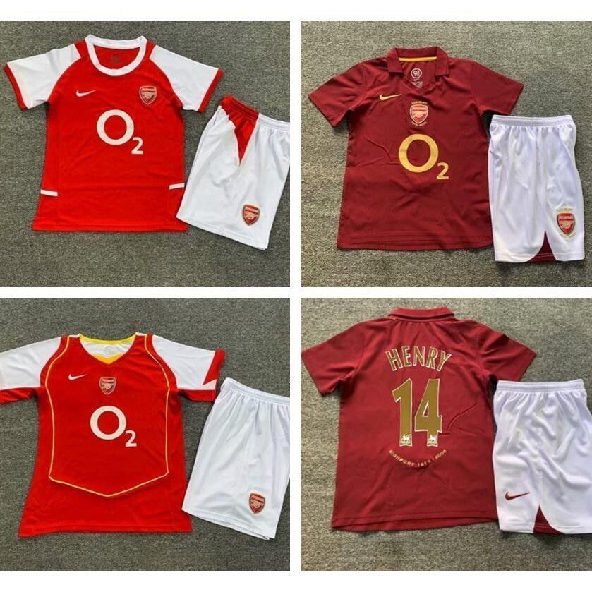 02-04 04-05 05 06 Retro Arsenal Home Red Kids Kit เสื้อฟุตบอล 2005-06 Ars Home Retro เสื้อเด็ก Henry