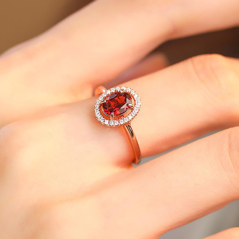 Vintage Luxury Ruby ผู ้ หญิงแฟชั ่ นเครื ่ องประดับเพชรคริสตัล Rose Gold แหวนปรับขนาด
