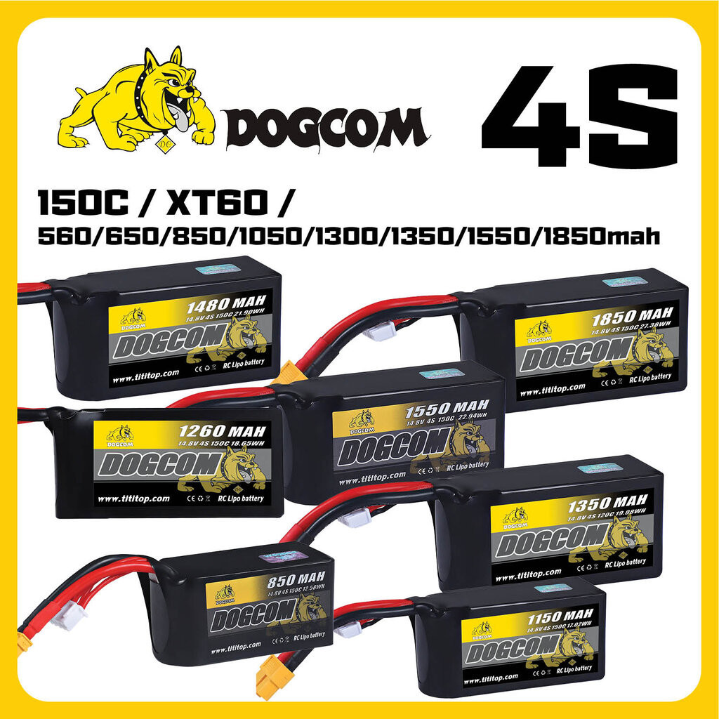 DOGCOM Battery Lipo 4S 150C 450 560 650 850 1300 1350 1550mah 14.8V 4S1P 4 Cells แบตเตอรี่