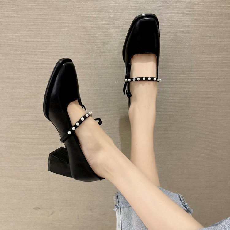 Chunky Heel Mary Jane Shoes Bow Mid- Heel Womens Shoes