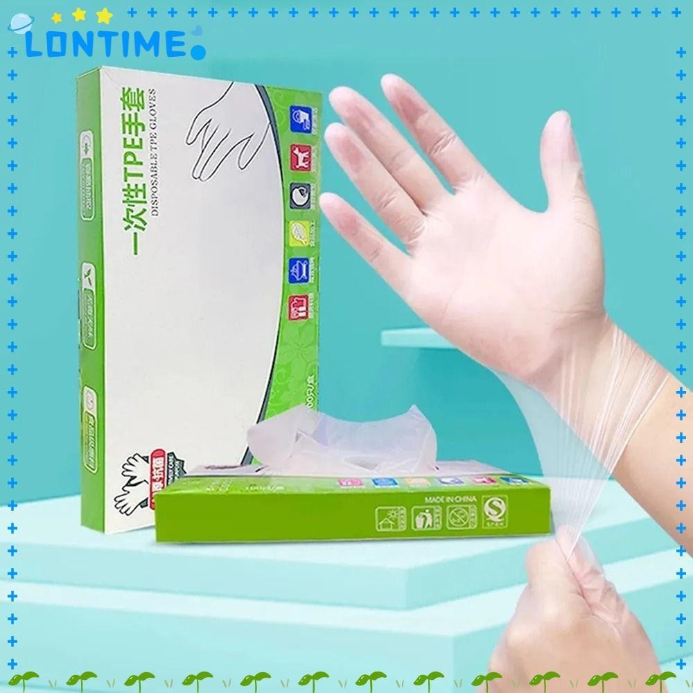 Lontime ถุงมือยาง TPE แบบใส กันลื่น เกรดอาหาร ปลอดภัย สําหรับทําความสะอาด 100 ชิ้น
