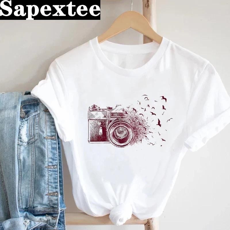 เสื้อยืดลําลอง แขนสั้น พิมพ์ลายนก สไตล์วินเทจ แฟชั่นฤดูร้อน สําหรับสตรี