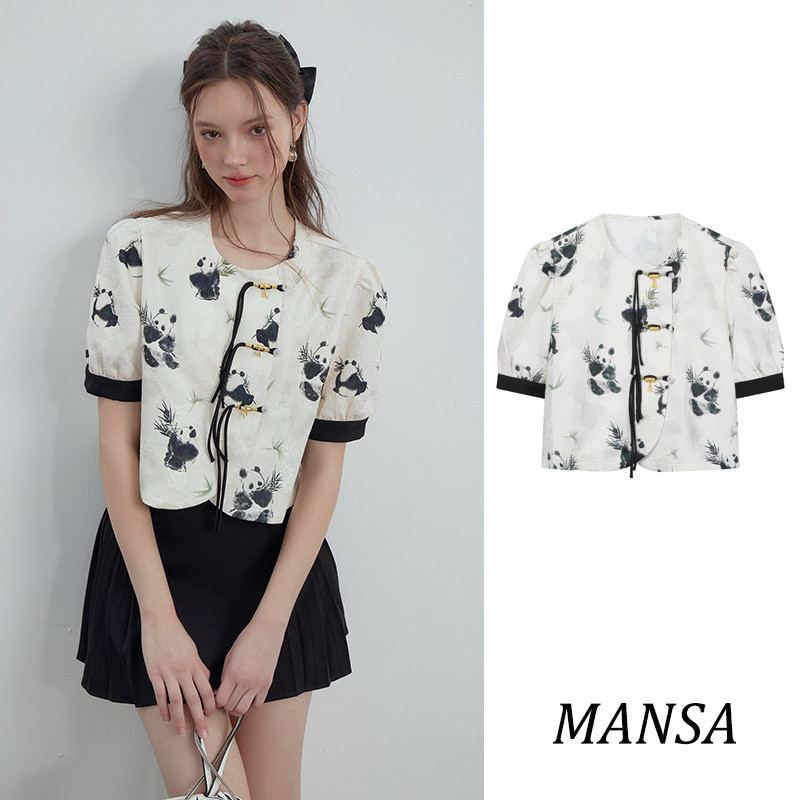 MANSA cute panda print shirt เสื้อโอเวอร์ไซส์ เสื้อผ้าแฟชั่นผู้หญิง เสื้อแพนด้า