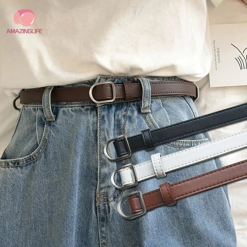 1 PC แฟชั ่ นบางเข ็ มขัด Casual No-hole เข ็ มขัดหัวเข ็ มขัดสําหรับผู ้ หญิงผู ้ ชาย Vintage PU หนังชุดกางเกงยีนส ์ Coat สายรัดเอวตกแต ่ ง