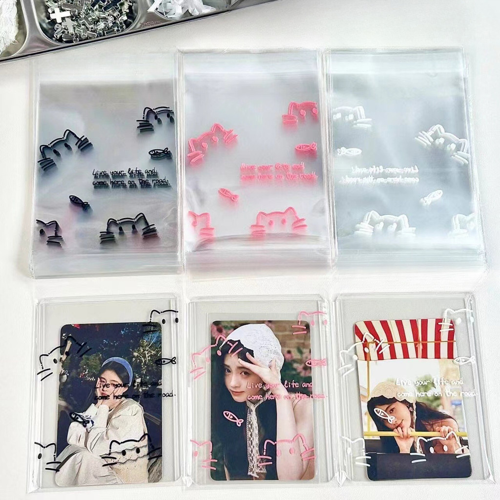 50 ชิ ้ นน ่ ารักแมวถุงปิดผนึกโปร ่ งใสการ ์ ดแขน Photocard บรรจุกระเป ๋ า Card Protector