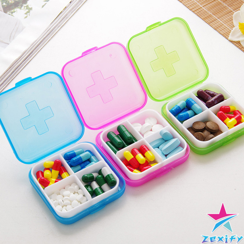 ZXF กล่องยา มินิ กล่องสีสันลูกกวาด หลายช่อง กล่องยาแบบพกพา Cross-packing pill box