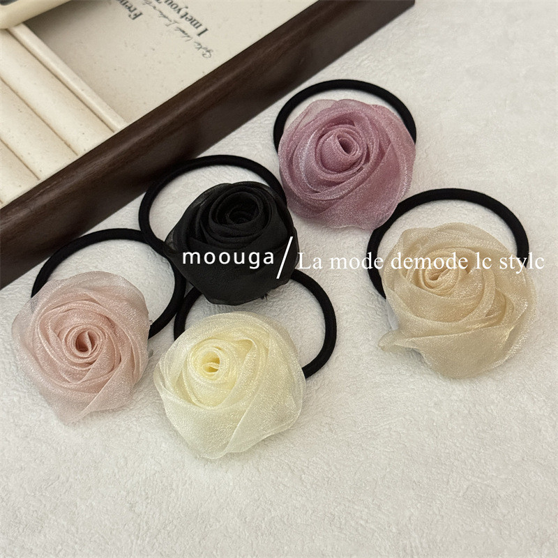 Moouga/wear Super Fairy Yarn Rose เชือกหางม้าประดับดอกไม ้ Minimalist สไตล์สาวสด สําหรับผูกผม