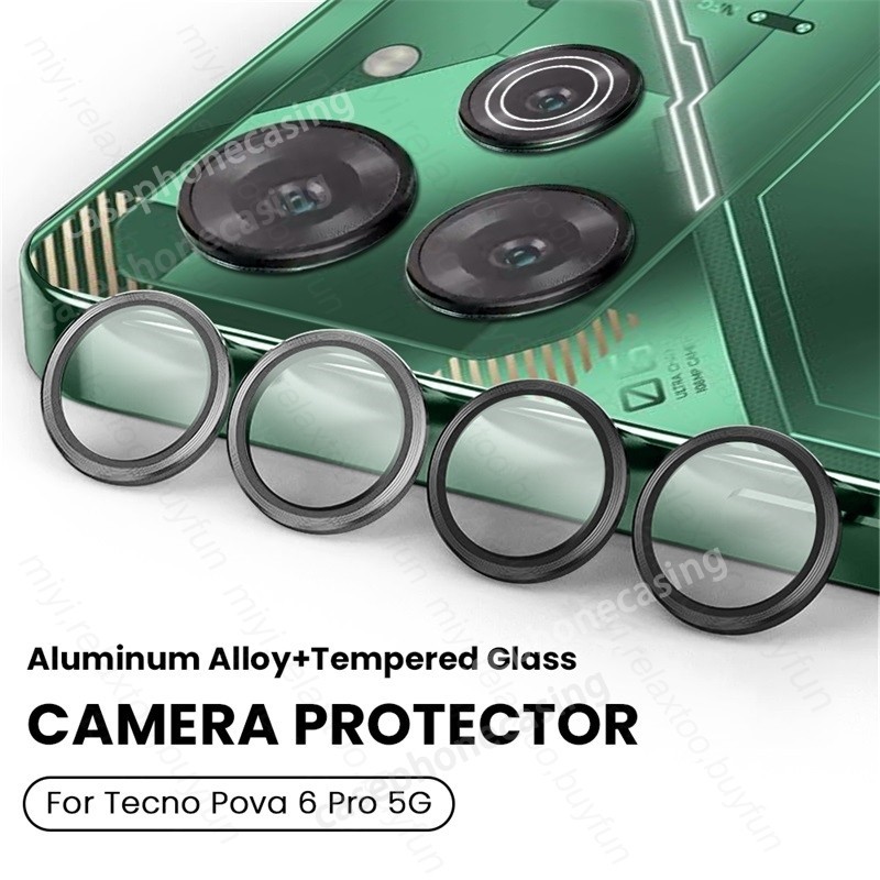 อลูมิเนียมป้องกันกล้องสําหรับ Tecno Pova 6 Pro 6Pro 5G เลนส์ด้านหลังกระจกเทมเปอร์หมวกบน Tecno Pova6P