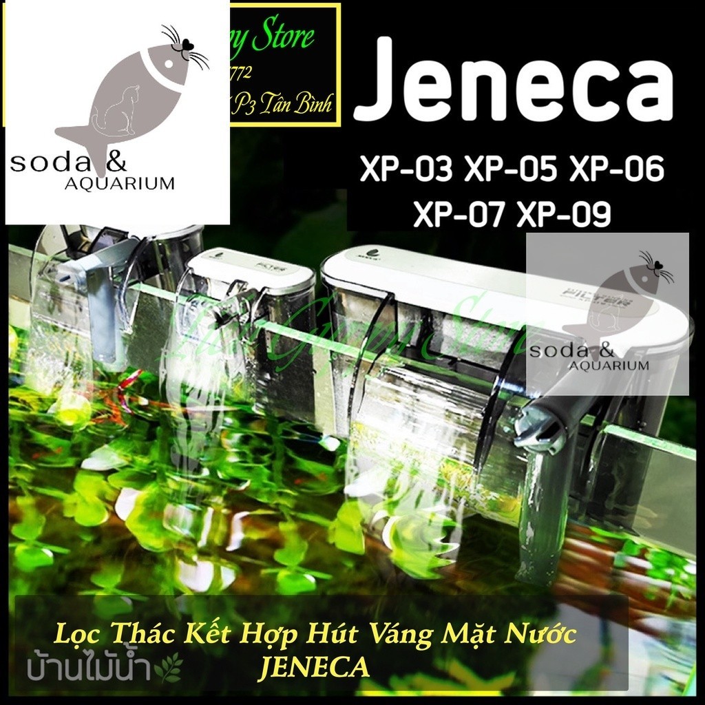 JENECA ตัวกรองน้ําตกแบบแขวนรวมกับพื้นผิวน้ําตู้ปลา Scum ดูด XP-03, XP-05, XP-06, XP-07, XP-08, XP-09