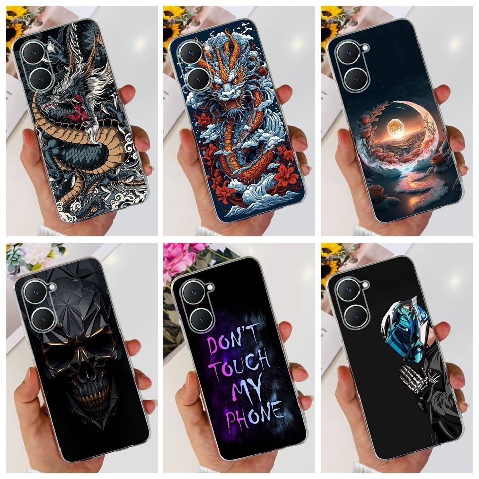 Vivo Y18 Y18e 2024 แฟชั่น Cool รูปแบบมังกรปลอก VivoY18 Y 18 18e 4G ซิลิโคนนุ่ม TPU เคสโทรศัพท์