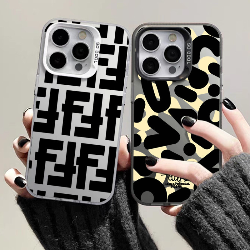 ปลอกสําหรับiphone 11 15 Pro Max 14 11 12 13 15 Pro Max XR XS Max X 7 8 Plus SE2022 แฟชั่นDouble F Graffiti Letter IMD Matte Hard Cover