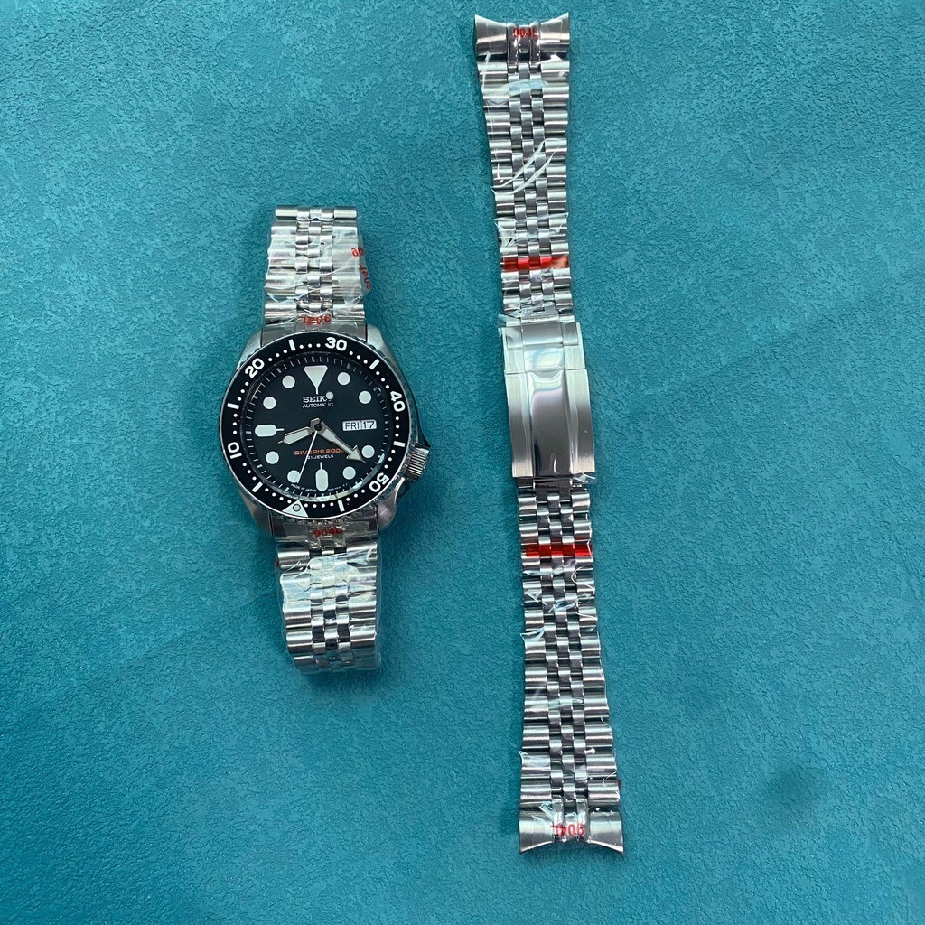 สําหรับ SRPD53 SKX007/009 031 seiko Silver สายนาฬิกาปลายโค ้ งสร ้ อยข ้ อมือ SRPD seiko 5 WatchBand 22 มม .