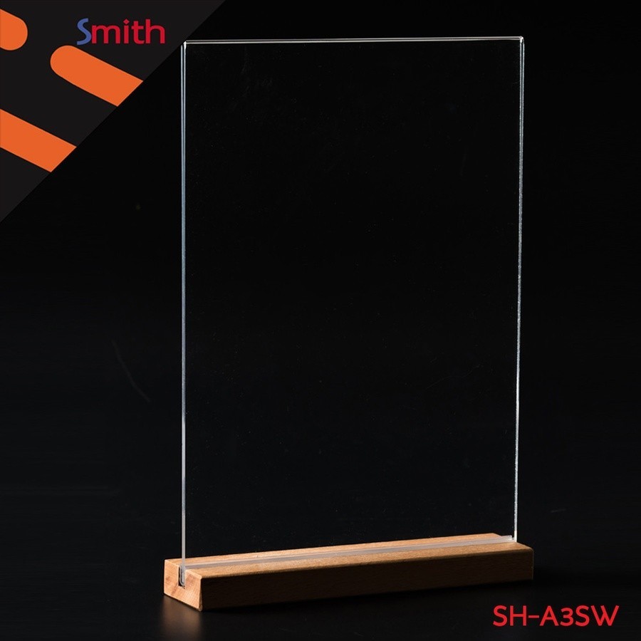Electrol_Shop SMITH ป้ายอะคริลิคฐานไม้ A3 แนวตั้ง SH-A3SW ขนาด 29.7x42.4cm