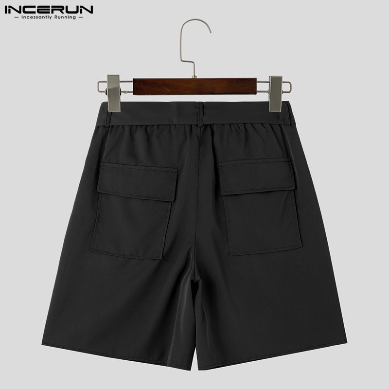 Incerun ดีไซน ์ สายรัดผู ้ ชายพร ้ อมชุดทํางานตรงและกางเกงขาสั ้ นขากว ้ าง