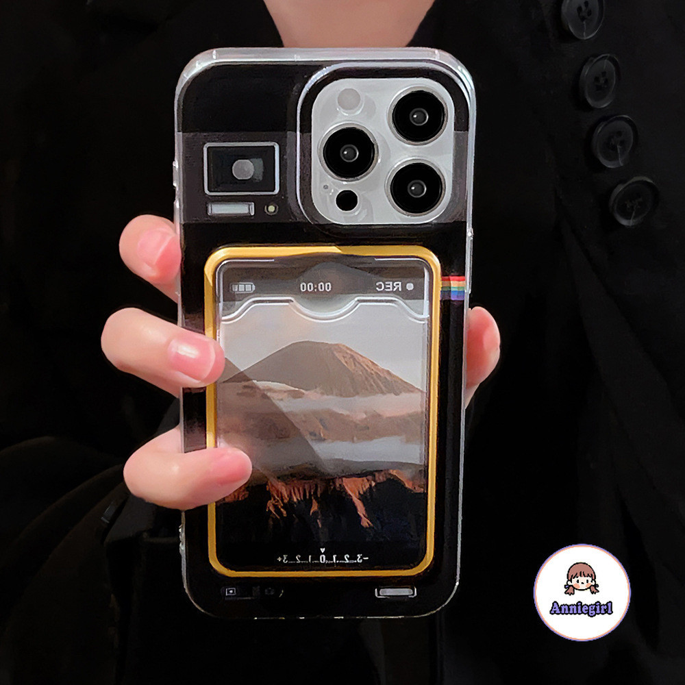 แฟชั่นpolaroid Mountain Card Holderเคสโทรศัพท์สําหรับIPhone 11 15 14 Pro MAX 12 13 Promax 15plus XS MAX XR 8 7PlusกันกระแทกSoft TPUปกหลัง