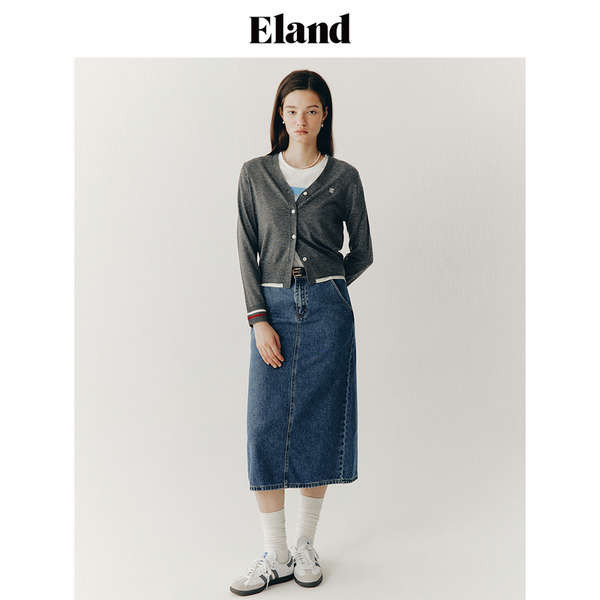 กระโปรงยีน เอี๊ยมสาวอวบ Eland Denim Skirt Midi Vintage Style กระโปรงยาวเอวสูงฤดูร้อน