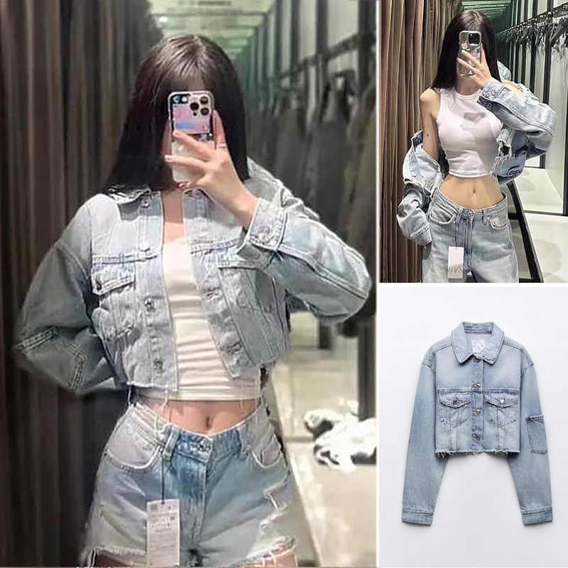 Zara New Product Denim Short Jacket Jacket Pocket Frayed8197257