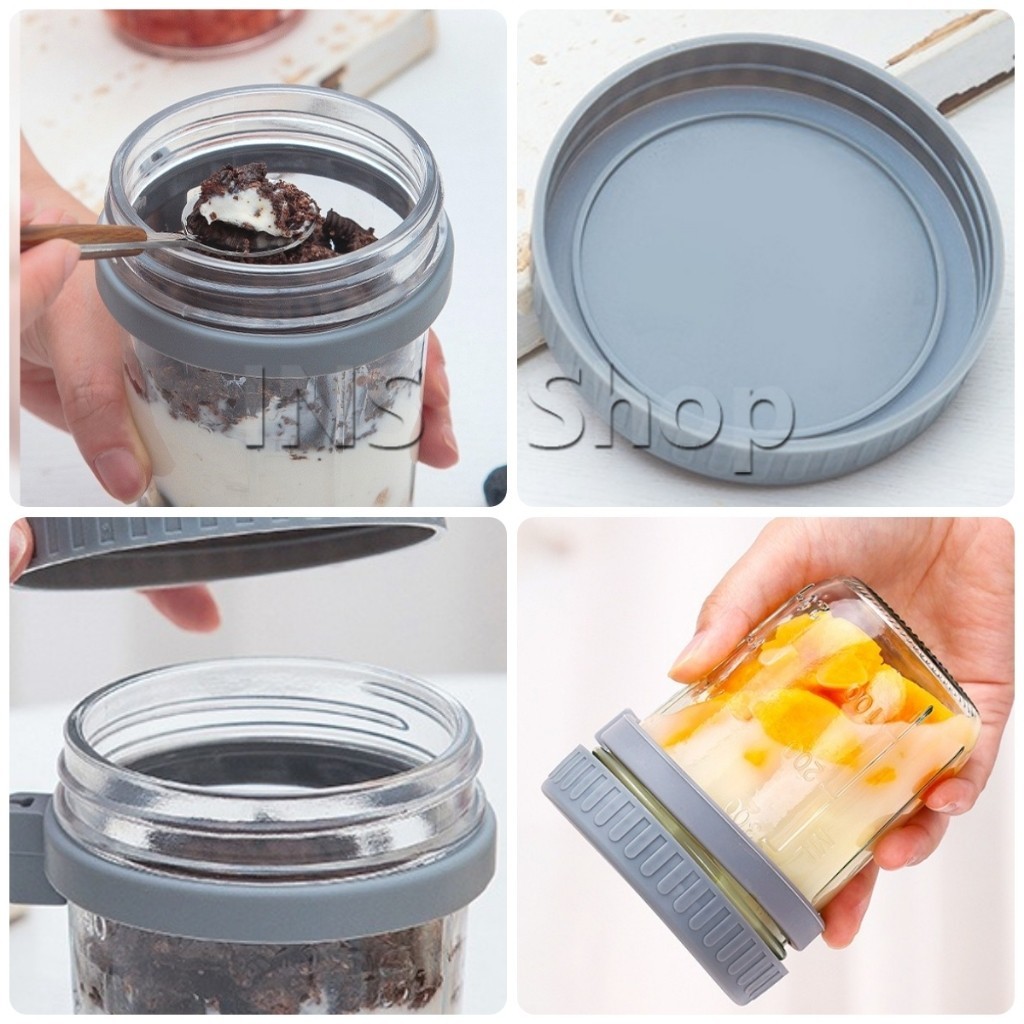 INS กล่องใส่อาหารเช้า 350ml ใส่ข้าวโอ๊ต ซีเรียล มีช้อนพร้อมฝาปิด Oats Containers