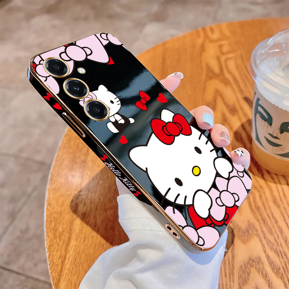 สําหรับ Samsung Galaxy A55 A35 A25 A15 5G A05 A05S การ์ตูน Kitty แมวเคสโทรศัพท์หรูหราชุบ TPU ปกอ่อนกันกระแทก