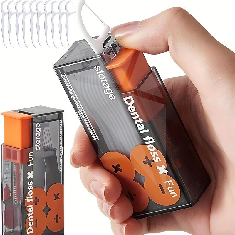 10 ชิ ้ น/box แบบพกพา Floss Dispenser Floss อัตโนมัติ Ejectable Floss Organizer Oral Care Press-on ทิ ้ ง Flossing Sticks