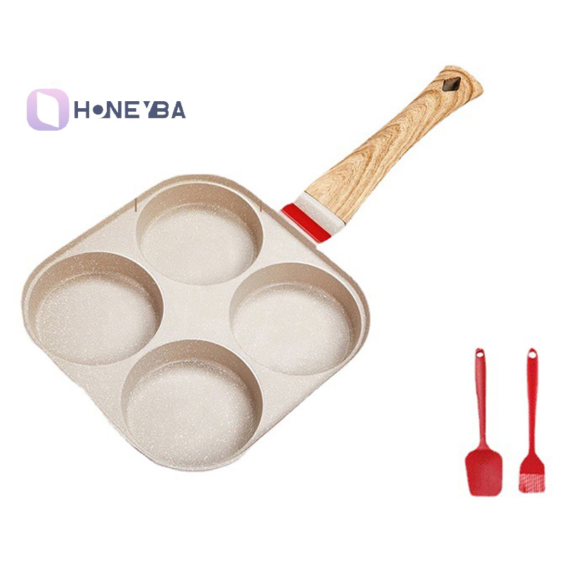 <Honeyby > กระทะหม ้ อทอดสี ่ หลุม กระทะไข ่ เจียวหนา กระทะสเต ็ กแพนเค ้ กไข ่ Nice