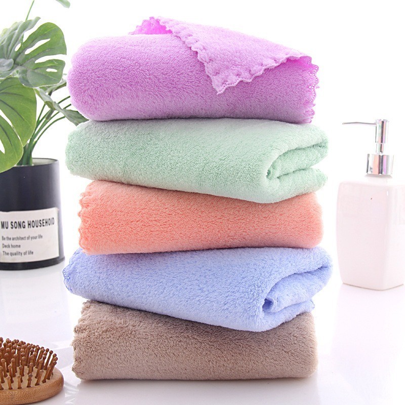 OMC ผ้าขนหนูผืนเล็ก ขนาด 35x70cm. สีพื้น ผ้านุ่ม คละสี