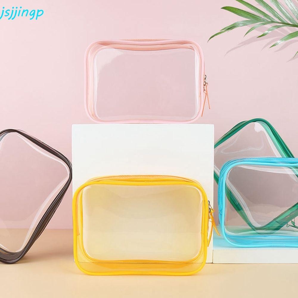 Jsjjingp กระเป๋าเครื่องสําอางใสกระเป๋าซิป Outdoor Travel Organizer Wash Pouch PVC ความจุขนาดใหญ่กระเป๋าใส่อุปกรณ์อาบน้ํา