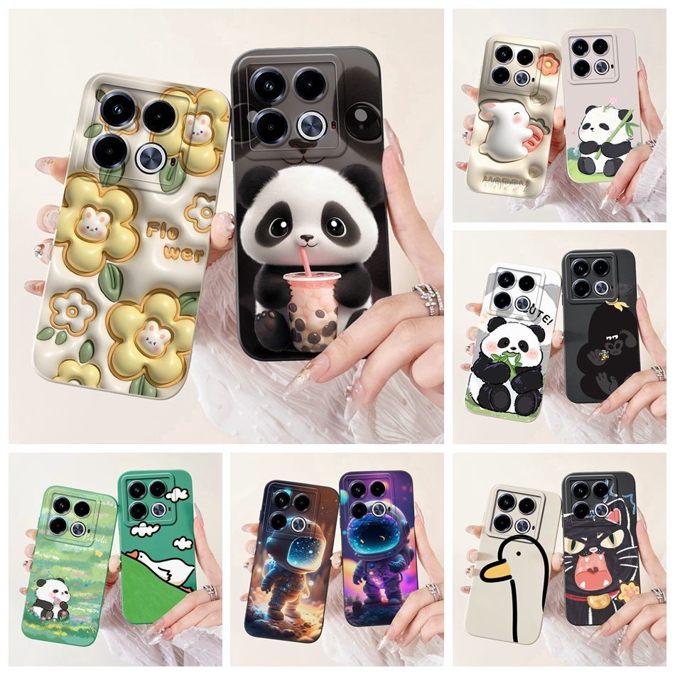 Infinix Note 40 / Note 40 Pro+ / Note40 Pro 4G 5G เลนส์ป้องกันกรณี X6853 X6851 X6851B X6850 น่ารักแพนด้ากระต่ายดอกไม้การ์ตูนซิลิโคนอ่อนนุ่มเคสโทรศัพท์