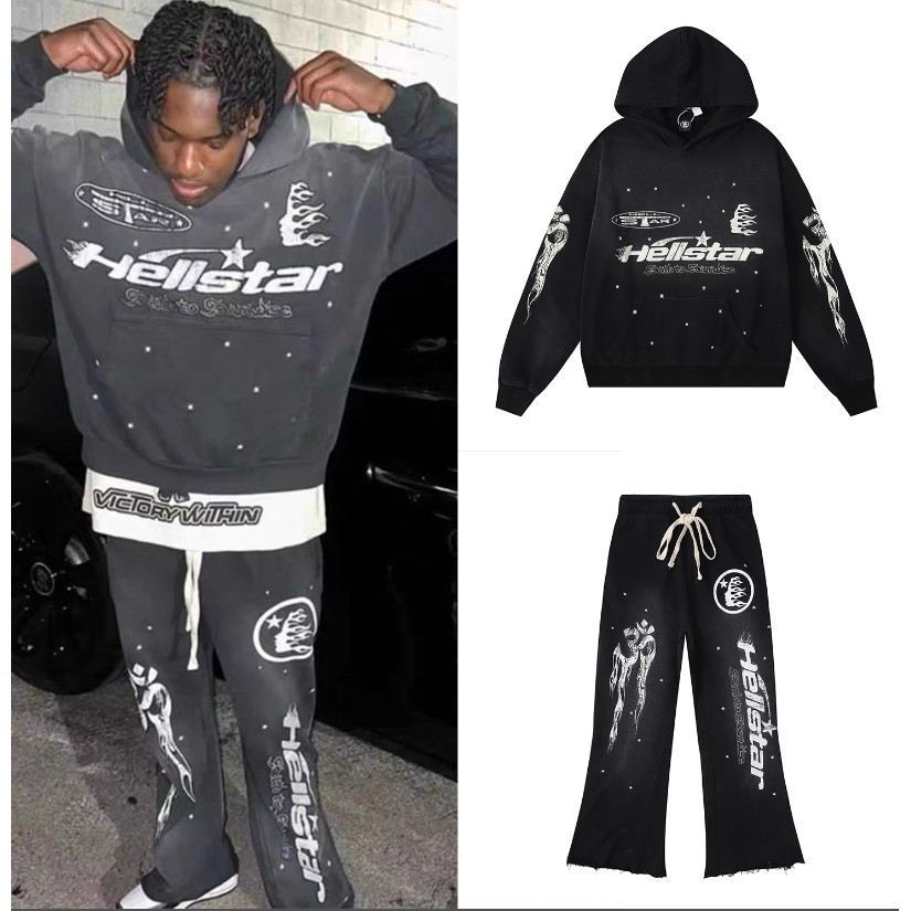 Hellstar Studios Vintage Washed Old Mud Print Hoodies สําหรับผู ้ ชายและผู ้ หญิง * *