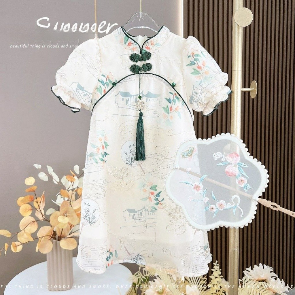 Pippikids-girls ปักโบราณ Hanfu ชุดฤดูร ้ อนสไตล ์ ใหม ่ เสื ้ อผ ้ าเด ็ กเด ็ กกระโปรงแขนสั ้ น