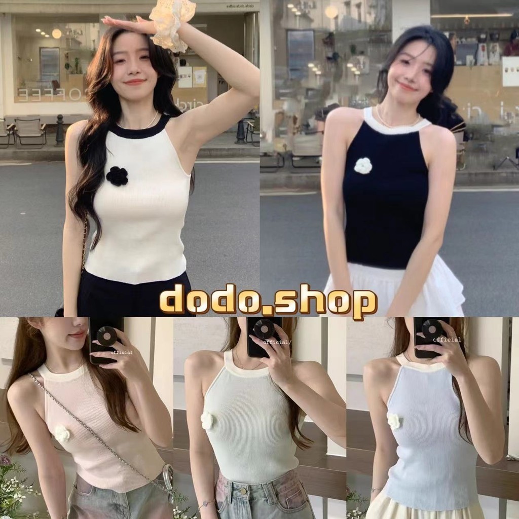 เสื้อกล้ามไหมพรม แถมเข็มกลัดดอกไม้ สีพาสเทลสวยน่ารักสีพาสเทล รัดตัวกำลังดี  เสื้อกล้ามไหมพรม (31066)