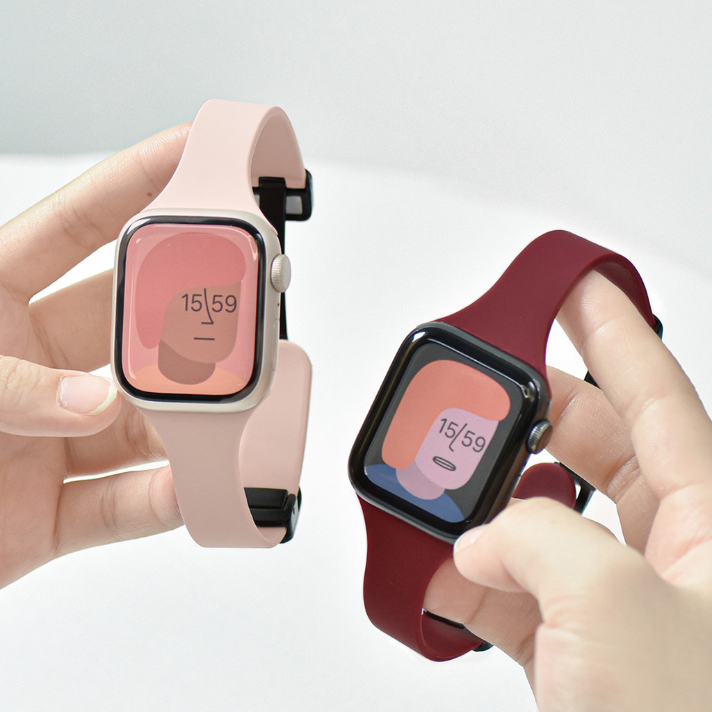 Slim แม่เหล็กซิลิโคนสําหรับ Apple Watch 9 6 SE 3 Ulltra 2 สายนาฬิกาสําหรับ iWatch 41/44/45 มม.38/40/42 มม.อุปกรณ์เสริม
