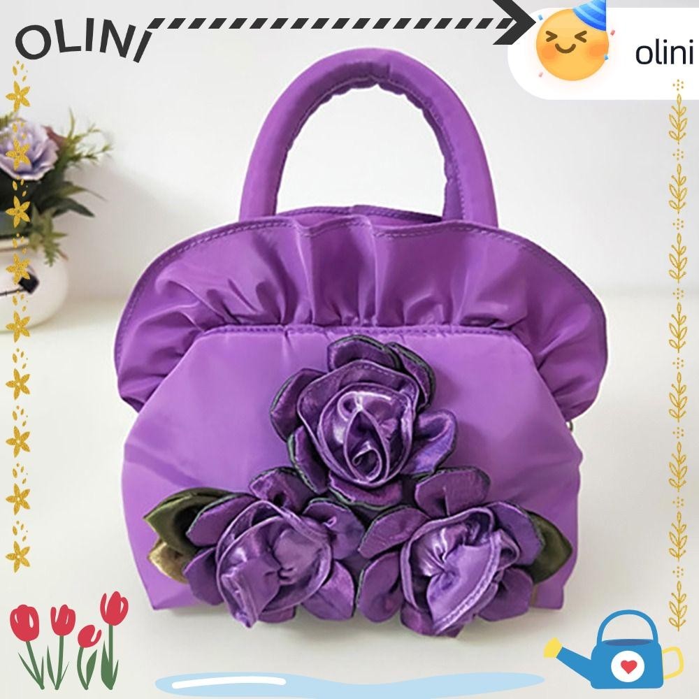 กระเป๋าถือ OLINI กระเป๋าทรงถังน้ําหนักเบาลายดอกไม้, กระเป๋าช้อปปิ้งลําลองความจุขนาดใหญ่ย้อนยุคผู้หญิงเด็กผู้หญิง