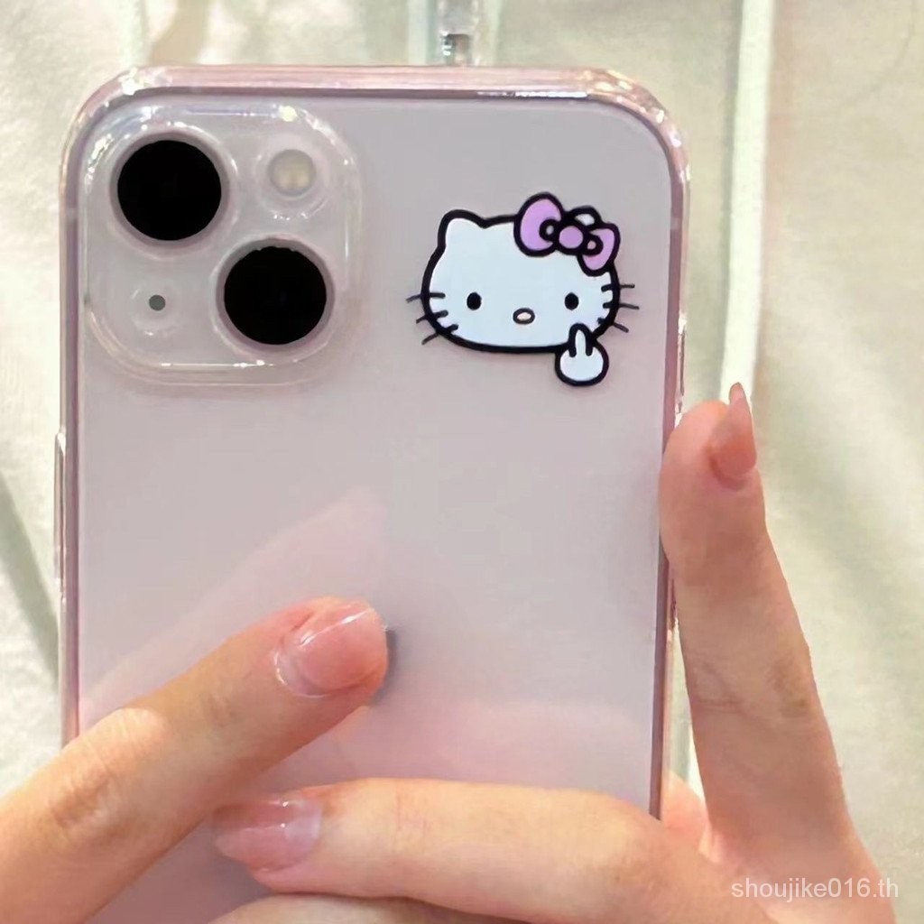 ตลกแนวตั้งนิ้วกลาง KT Cat Apple 14/13promax เคสโทรศัพท์ 12/11pro น่ารัก xr/xs นุ่มกันกระแทก Space Case Z27E