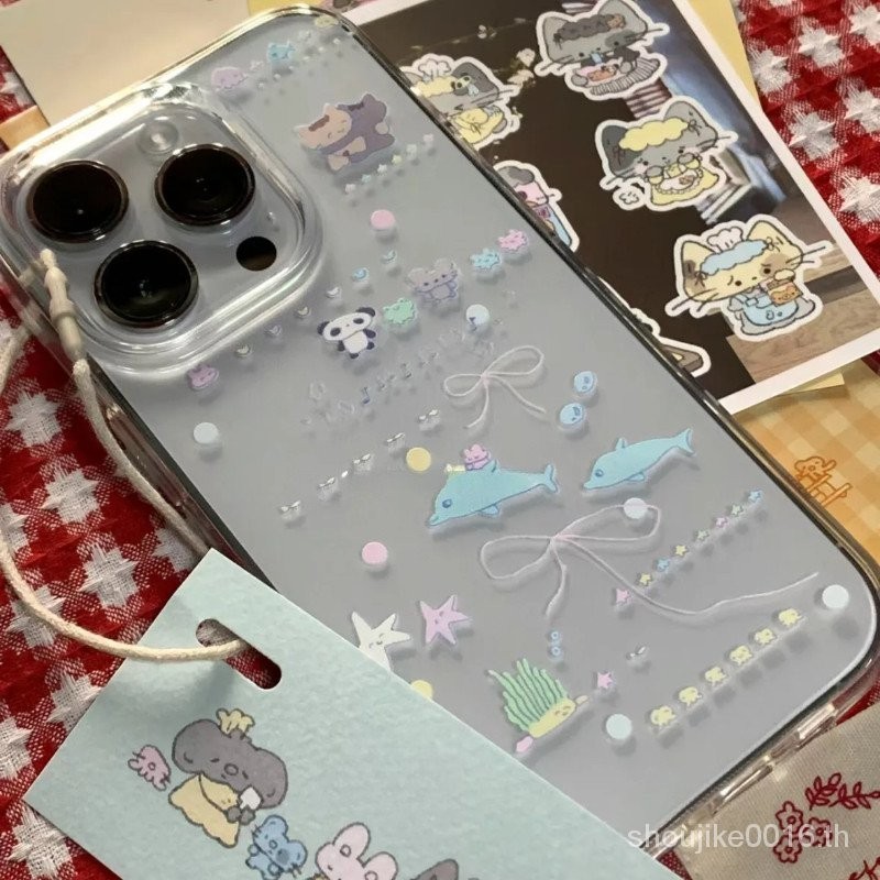 Little Dolphin Starfish Apple 15/14/13promax เคสโทรศัพท ์ 12/11p เคสนุ ่ ม xr/xs ขอบตรง 7p/8p เคสอวกาศหญิง HCXO