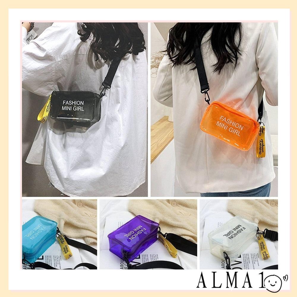 Alma Shoulder Messenger Bag Letter Transparent Candy Color Small Tote Bag