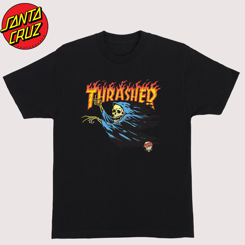 Santa cruz Thrasher อเมริกันเสื ้ อยืดแขนสั ้ นผู ้ หญิงสไตล ์ ใหม ่ ผู ้ ชายกีฬาอินเทรนด ์ หลวม 0605
